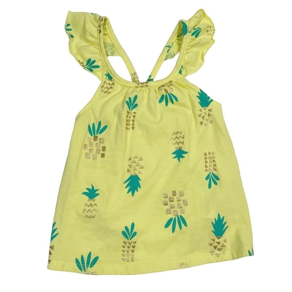CAT & Jack Pineapple Print Tank Top Ruffle Straps Yellow Toddler Girl 2T